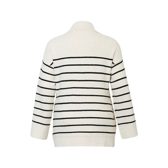 WEEKEND Women's Half Zip Striped Sweater Size 1X In Ivory Black Stripe - Picture 2 of 11